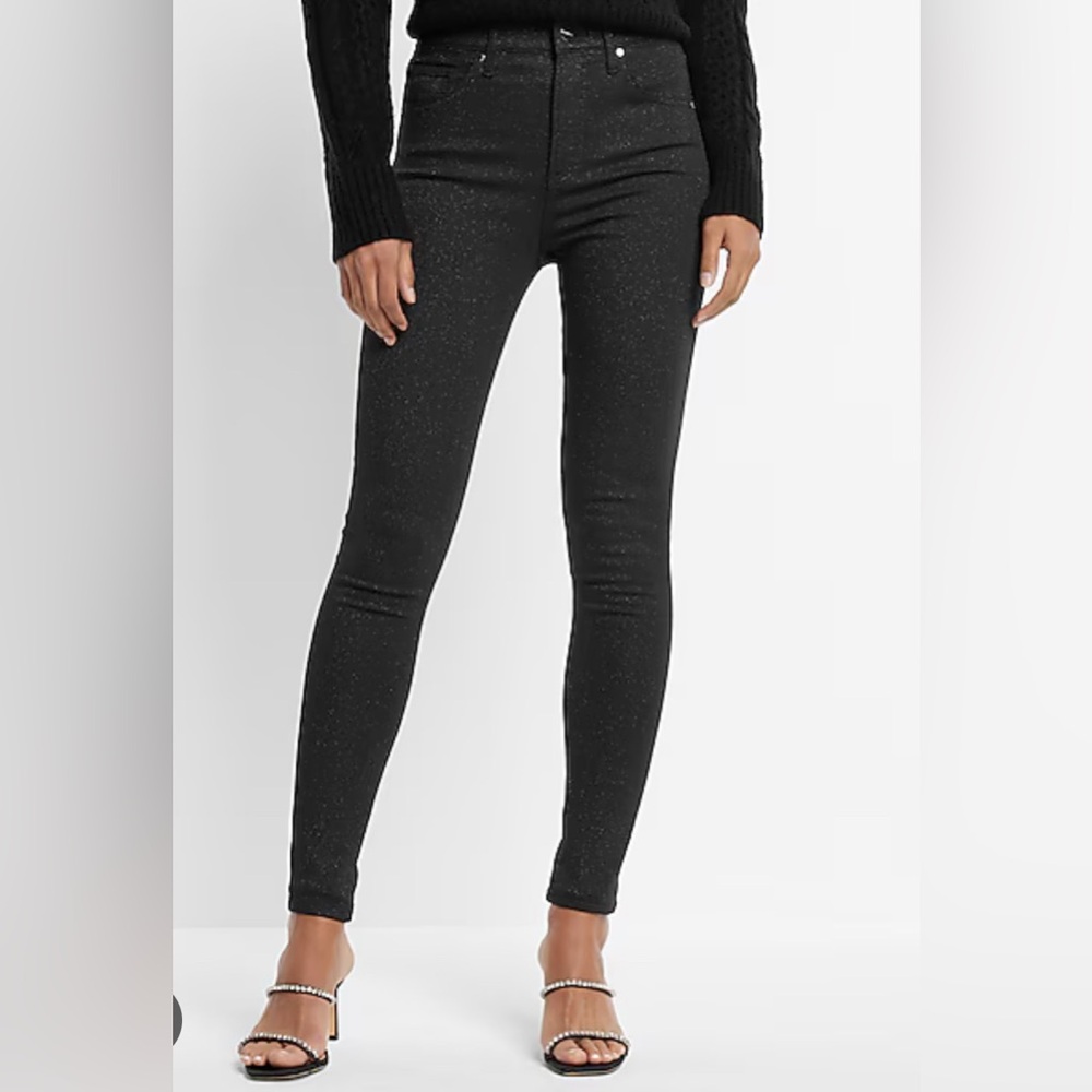 Express Skinny high rise dark denim with sparkles / NEW